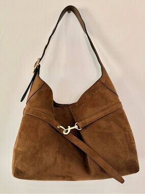 H&M Brand New Brown Faux Suede Shoulder Bag with Gold Accent & Adjustable Strap